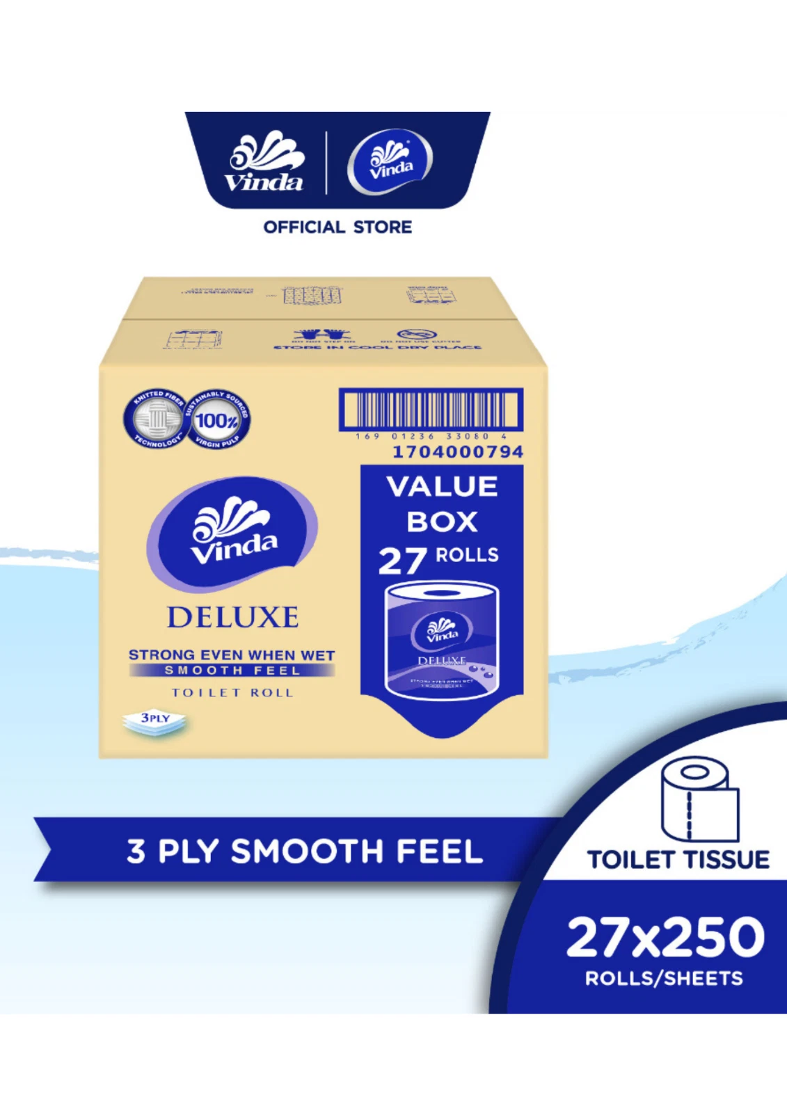 s-l1600 Tisu Tandas Vinda Deluxe Smooth Feel 3 Lapis 27 Gulungan x 250 helai penghantaran percuma - Image 1